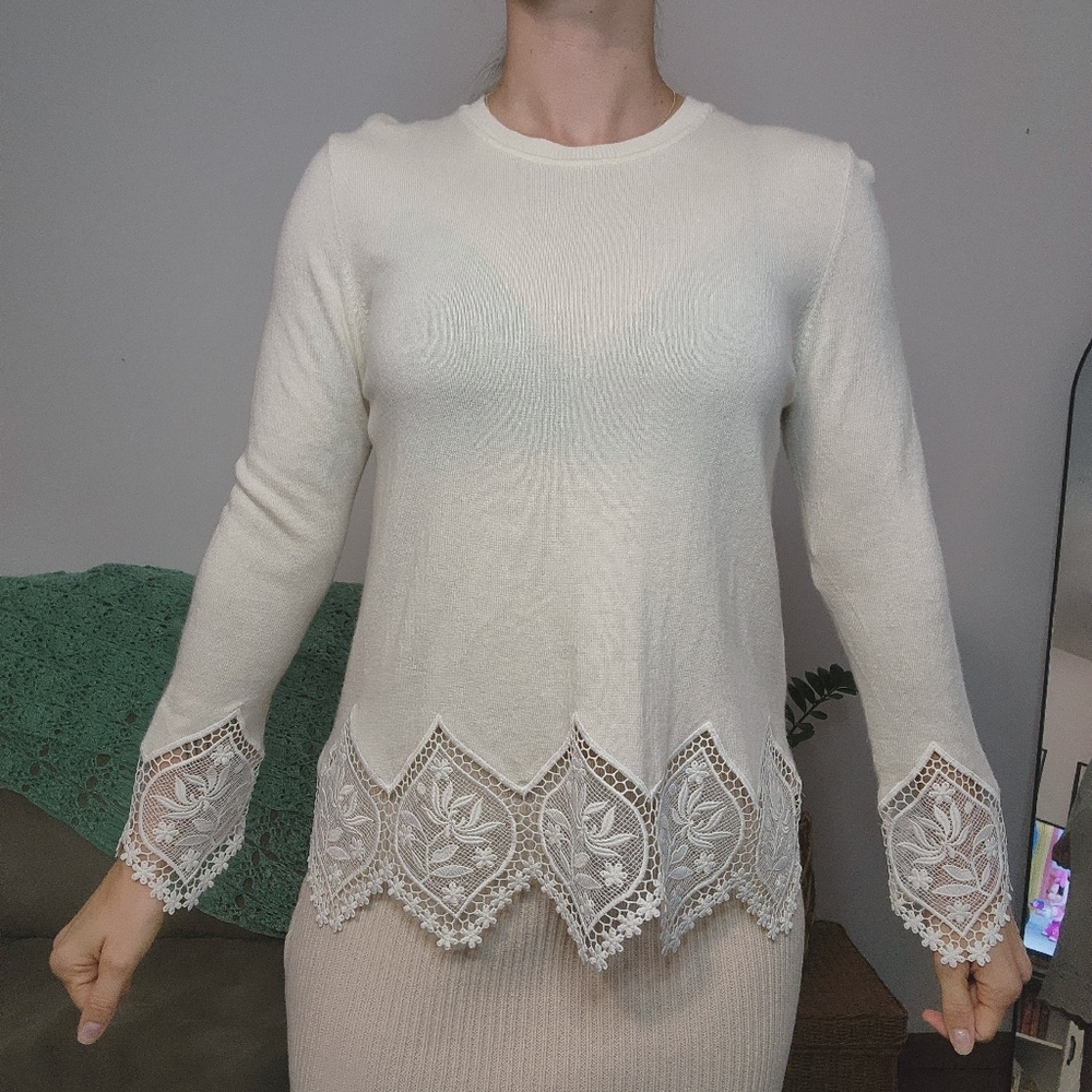 Ted Baker London Merino Wool Blend Lace Trimmed Sweater Size 3